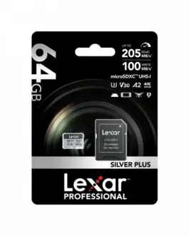 Alternative view of Lexar памет card microSD 64GB C10 A2 U3 V30 205/100MB/s Silver Plus