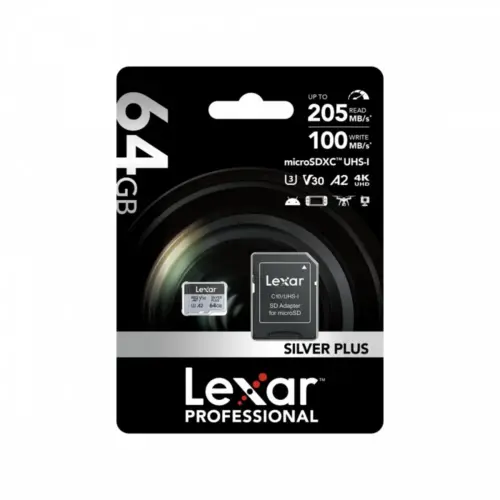 Alternative view of Lexar памет card microSD 64GB C10 A2 U3 V30 205/100MB/s Silver Plus