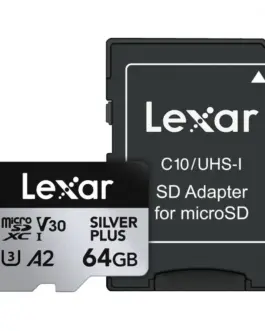 Lexar памет card microSD 64GB C10 A2 U3 V30 205/100MB/s Silver Plus