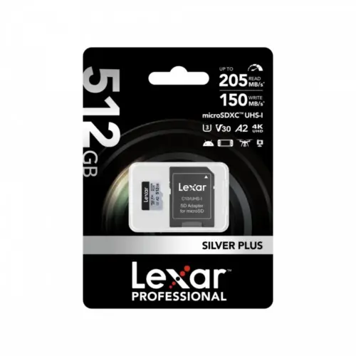 Alternative view of Lexar памет card microSD 512GB C10 A2 U3 V30 205/150MB/s Silver Plus