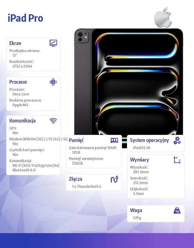 Apple iPad Pro 13 inches Wi-Fi 256 GB Standard glass - Space черен - Image 2