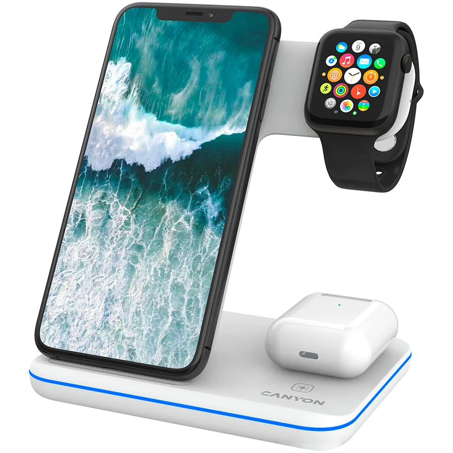 Зарядно за мобилен телефон CANYON wireless charger WS-303 15W 3in1 White