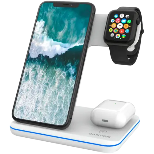 Зарядно за мобилен телефон CANYON wireless charger WS-303 15W 3in1 White