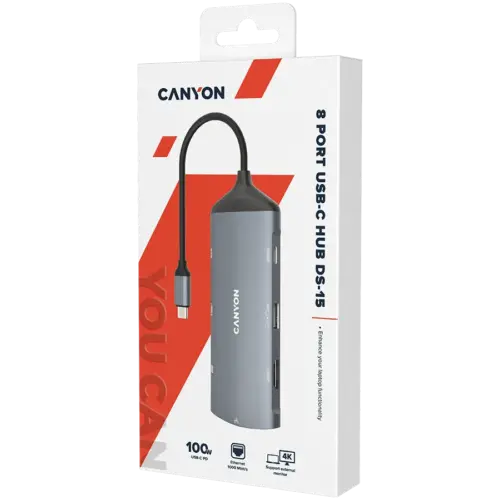 Alternative view of USB хъб CANYON hub DS-15 8in1 4k USB-C Dark Grey