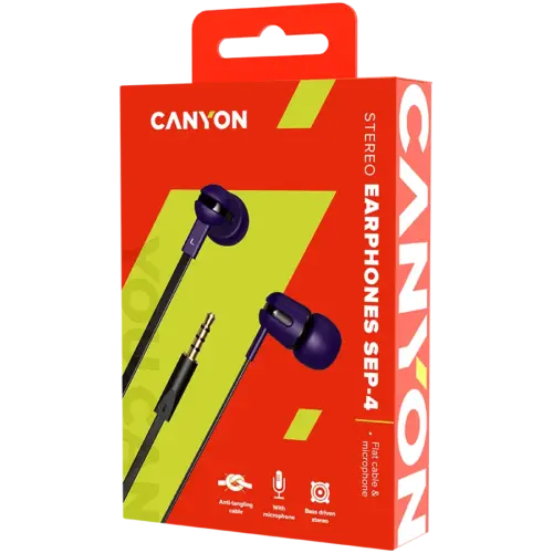 Alternative view of Слушалки CANYON headphones SEP-4 Mic Flat 1.2m Violet