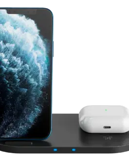 Alternative view of Зарядно за мобилен телефон CANYON wireless charger WS-202 10W 2in1 Black