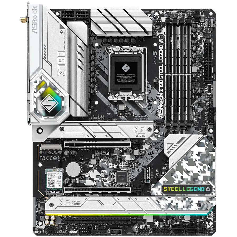 Дънна платка ASROCK MB Desktop Z790 Steel Legend (S1700, 4x DDR5, 1x PCIe 5.0 x16, 1x PCIe 4.0 x16, 1x PCIe 3.0 x1, 4x Hyper M.2, 1x Blazing M.2, 8x SATA3, 2x USB-C, 16x USB 3.2, 5x USB 2.0, 1x RJ-45 2.5GB Lan, 802.11ax Wi-Fi 6E Module, 1x HDMI, 1x D - Image 23
