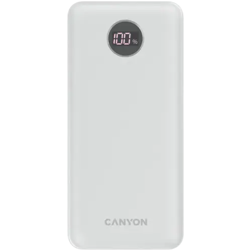 Външна батерия CANYON power bank PB-2002 LED 20000 mAh PD 20W QC 3.0 White