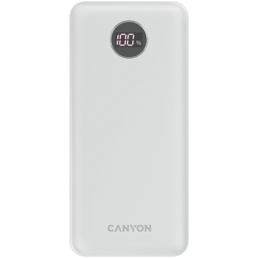 Външна батерия CANYON power bank PB-2002 LED 20000 mAh PD 20W QC 3.0 White