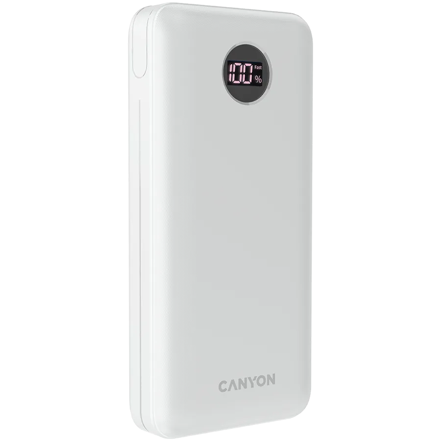 Външна батерия CANYON power bank PB-2002 LED 20000 mAh PD 20W QC 3.0 White - Image 16