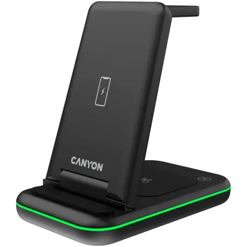 Alternative view of Зарядно за мобилен телефон CANYON wireless charger WS-304 15W 3in1 Black