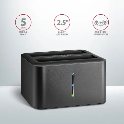 Alternative view of Докинг станция за твърд диск AXAGON ADSA-D25 USB 3.2 Gen 1 - 2x SATA 6G 2.5" SSD/HDD CLONE DUAL MINI dock