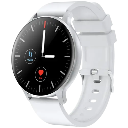 Alternative view of Смарт часовник CANYON Badian SW-68, Smartwatch, Realtek 8762CK, 1.28TFT 240x240px; RAM : 160KB, Lithium-ion polymer battery, 3.7V 190mAh Include, Silver Zinc alloy middle frame + plastic bottom case+ white Silicone strap + silver strap buckle, 44.9x