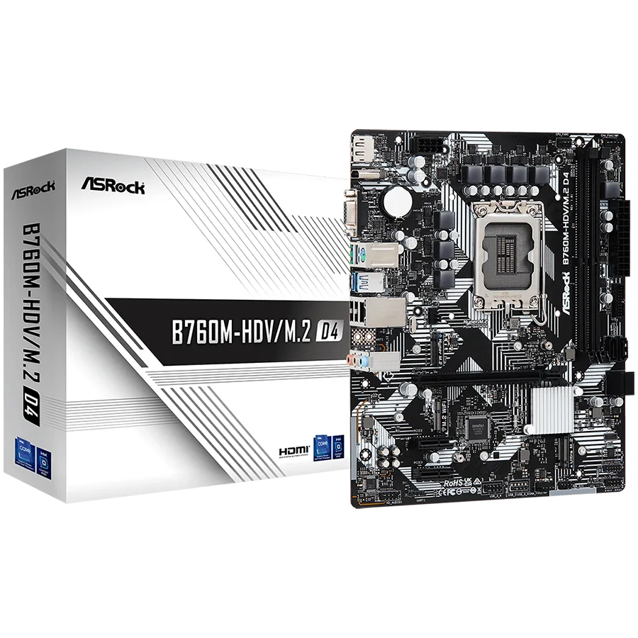 Дънна платка ASROCK MB Desktop B760M-HDV/M.2 D4 (S1700 2x DDR4 1x PCIe 4.0 x16 2x PCIe 3.0 x1 1x Hyper M.2 PCIe Gen4x4 1