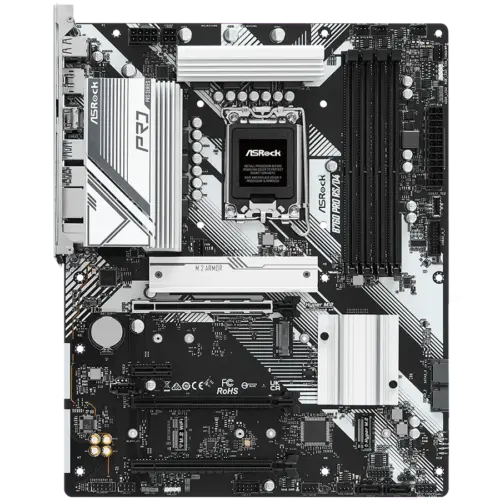 Alternative view of Дънна платка ASROCK MB Desktop B760 Pro RS (S1700, 4x DDR4, 2x PCIe 4.0 x16, 1x PCIe 3.0 x16, 1x PCIe 3.0 x1, 2x Hyper M.2 PCIe Gen4x4, 1x M.2 PCIe Gen 4x2, 4x SATA3, 2x USB-C, 7x USB 3.2, 4x USB 2.0, 1xRJ-45 2.5GB, 1x HDMI, 1x DP, ATX