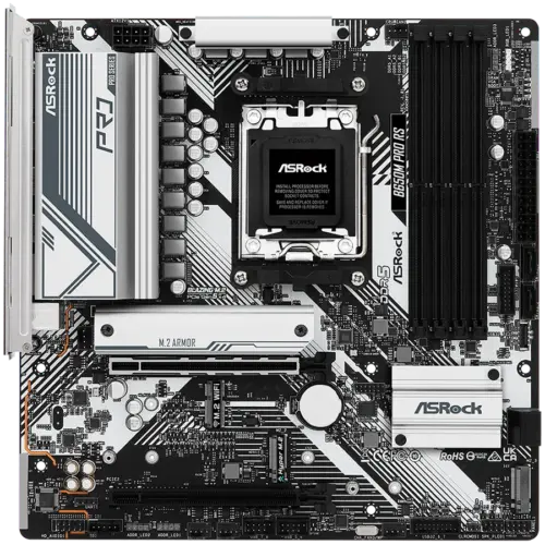 Alternative view of Дънна платка ASROCK MB Desktop B650M PRO RS, AM5, 4x DDR5, 1x PCIe 4.0 x16, 1x PCIe 3.0 x16, 1x Blazing M.2(PCIe Gen5x4), 1x Hyper M.2, 4x SATA3, RAID 0, 1, 10, 7.1 CH HD Audio, 1x HDMI, 1x DP, 2.5G LAN, 6x USB 3.2, 8x USB 2.0, 2x USB-C, mATX