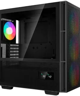 Alternative view of Кутия за компютър DeepCool CH560 Digital, Mid Tower, Mini-ITX/Micro-ATX/ATX/E-ATX, 1xUSB3.0, 1xType-C, 1xAudio, 3x140mm + 1x120mm Pre-Installed ARGB Fans, Tempered Glass, Mesh Panels, Dual-Status Digital Display, GPU Support Arm, Black, R-CH560-BKAPE
