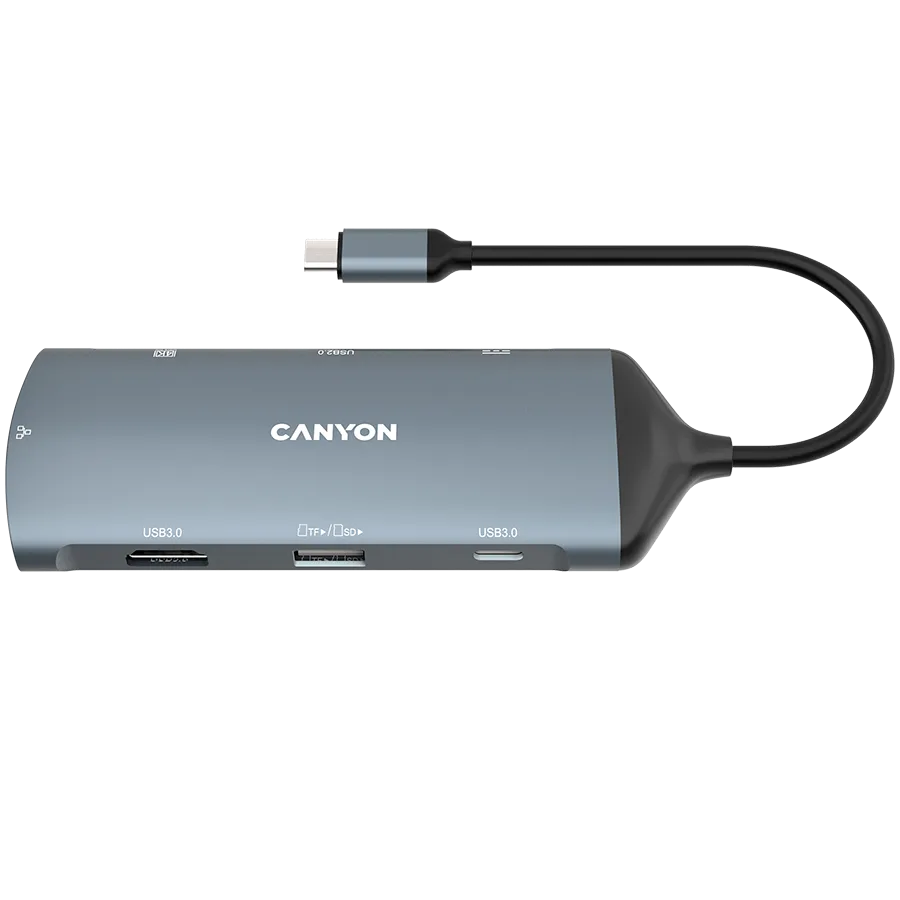 USB хъб CANYON hub DS-15 8in1 4k USB-C Dark Grey