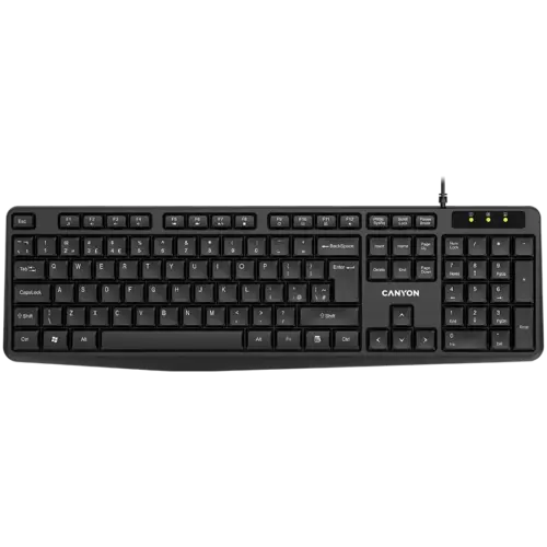 Клавиатура CANYON Wired Keyboard 104 keys USB2.0 Black cable length 1.5m 443*145*24mm 0.37kg