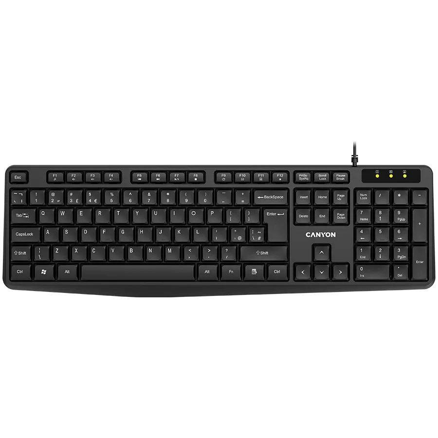 Клавиатура CANYON Wired Keyboard 104 keys USB2.0 Black cable length 1.5m 443*145*24mm 0.37kg