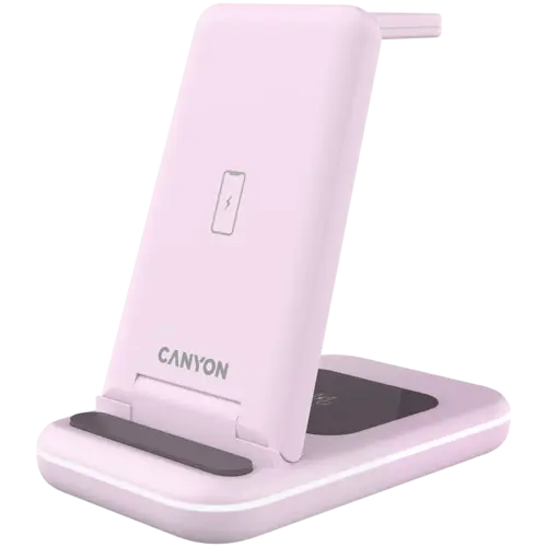 Alternative view of Зарядно за мобилен телефон CANYON wireless charger WS-304 15W 3in1 Iced Pink