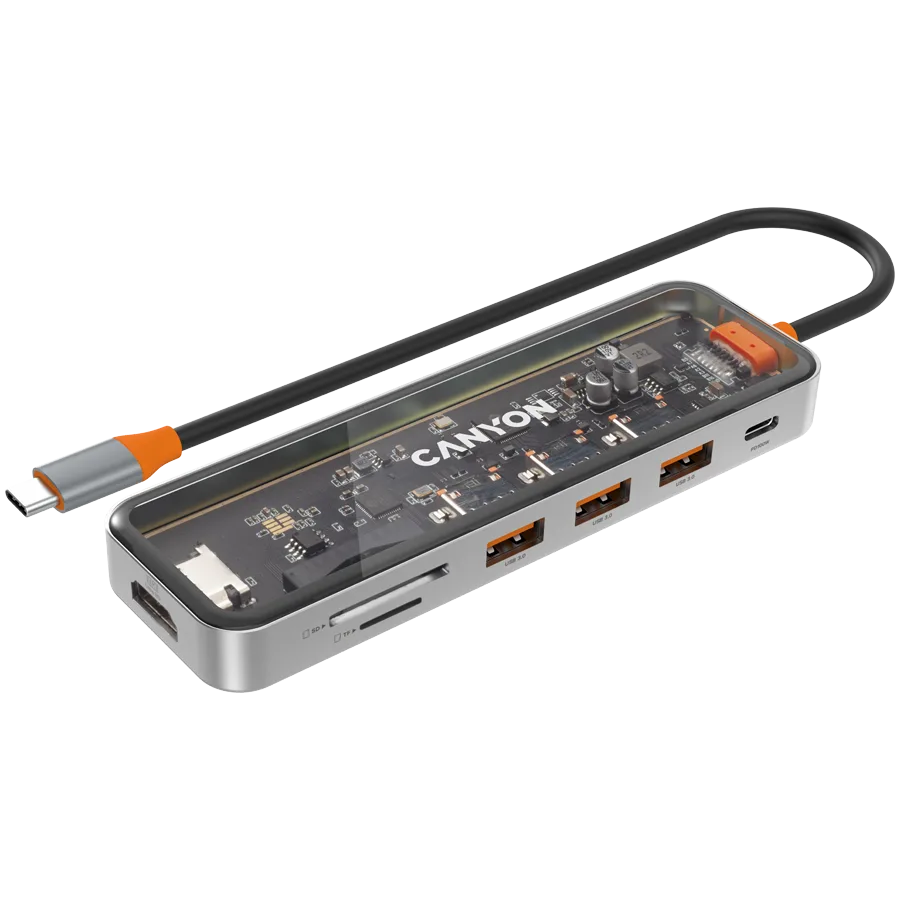 USB хъб CANYON hub DS-13 7in1 4k USB-C Transparent Space Grey - Image 37