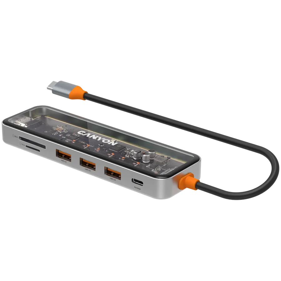 USB хъб CANYON hub DS-13 7in1 4k USB-C Transparent Space Grey - Image 38