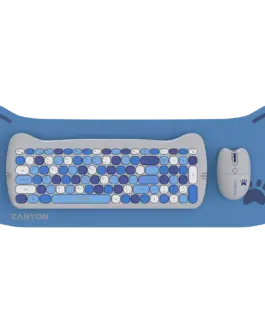 Клавиатура CANYON HSET-W6 EN Keyboard+Mouse Kitty Edition AAA+АА Wireless Blue