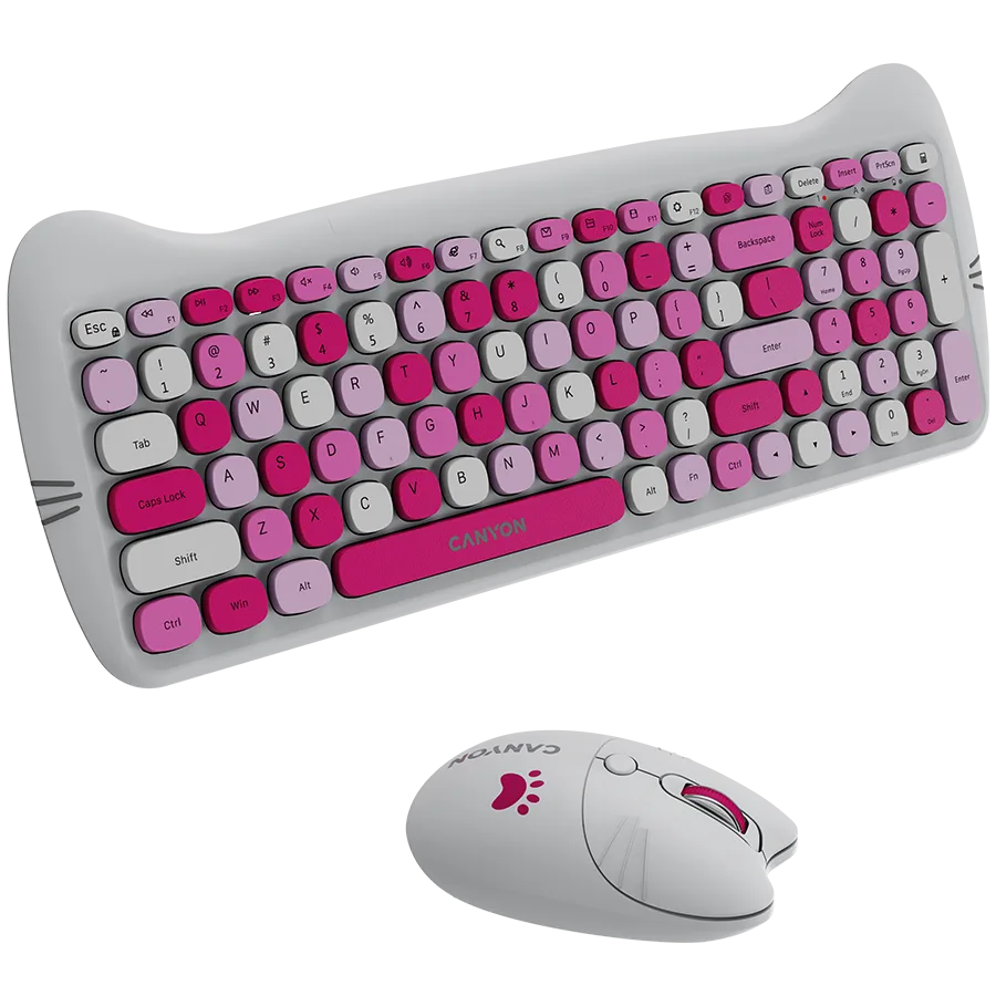 Клавиатура CANYON HSET-W6 EN Keyboard+Mouse Kitty Edition AAA+АА Wireless Pink - Image 39