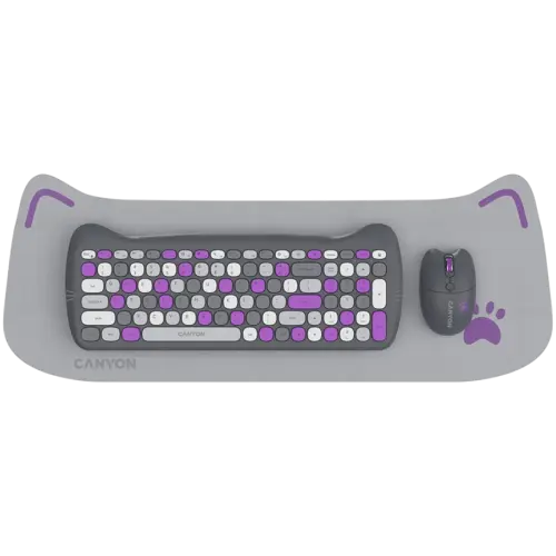 Клавиатура CANYON HSET-W6 EN Keyboard+Mouse Kitty Edition AAA+АА Wireless Violet