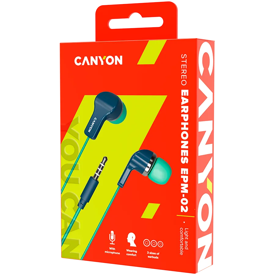 Слушалки CANYON Stereo Earphones with inline microphone, Green+Blue - Image 24