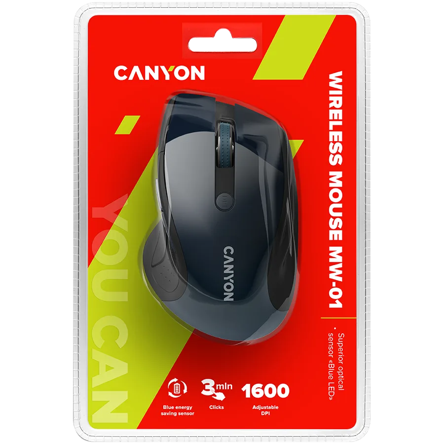 Безжична мишка CANYON 2.4Ghz wireless mouse, optical tracking - blue LED, 6 buttons, DPI 1000/1200/1600, Blue Gray pearl glossy - Image 44