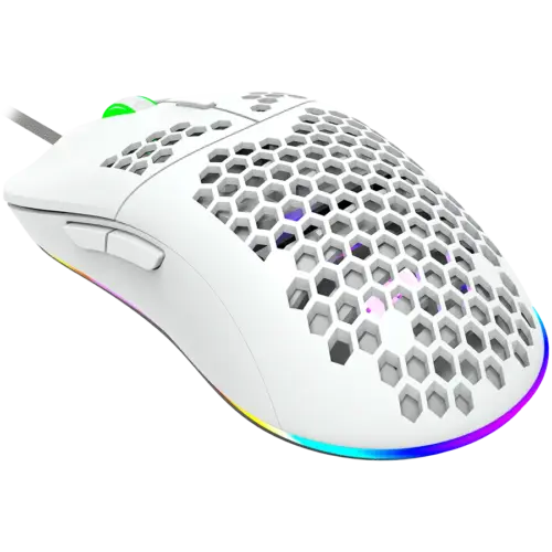 Alternative view of Геймърска мишка CANYON Puncher GM-11, Gaming Mouse with 7 programmable buttons, Pixart 3519 optical sensor, 4 levels of DPI and up to 4200, 5 million times key life, 1.65m Ultraweave cable, UPE feet and colorful RGB lights, White, size:128.5x67x37.5m