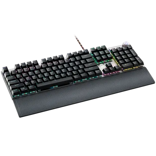 Alternative view of Геймърска клавиатура CANYON Nightfall GK-7, Wired Gaming Keyboard,Black 104 mechanical switches,60 million times key life, 22 types of lights,Removable magnetic wrist rest,4 Multifunctional control knob,Trigger actuation 1.5mm,1.6m Braided cable,US l