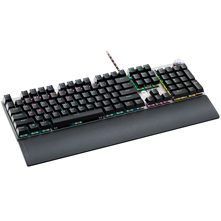 Геймърска клавиатура CANYON Nightfall GK-7, Wired Gaming Keyboard,Black 104 mechanical switches,60 million times key life, 22 types of lights,Removable magnetic wrist rest,4 Multifunctional control knob,Trigger actuation 1.5mm,1.6m Braided cable,US l - Image 20