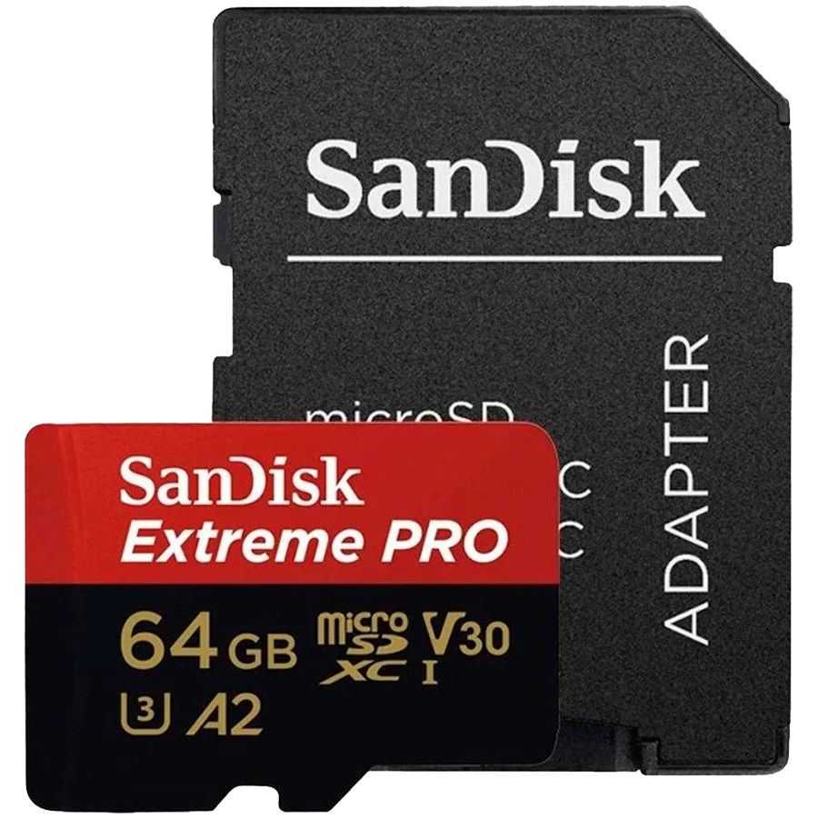 Карта памет SanDisk Extreme PRO microSDXC 64GB + SD Adapter + 2 years RescuePRO Deluxe up to 200MB/s & 90MB/s Read/Write