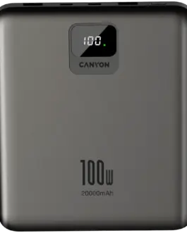 Външна батерия CANYON power bank PB-2008 LED FLAT 20000 mAh PD100W QC3.0 Dark Grey