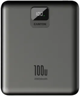 Alternative view of Външна батерия CANYON power bank PB-2008 LED FLAT 20000 mAh PD100W QC3.0 Dark Grey