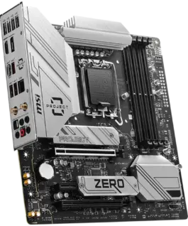 Alternative view of Дънна платка MSI B760M PROJECT ZERO, mATX, Socket LGA 1700, Dual Channel DDR5 7800+(OC)MHz, 2x PCIe x16 slots, 2x M.2 slots, 1x HDMI, 1x DP, 4xUSB 2.0, 3xUSB 10Gbps Type A, 1xUSB 20Gbps Type C, 7.1 HD Audio, 2.5Gbps LAN