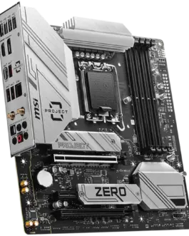 Alternative view of Дънна платка MSI B760M PROJECT ZERO, mATX, Socket LGA 1700, Dual Channel DDR5 7800+(OC)MHz, 2x PCIe x16 slots, 2x M.2 slots, 1x HDMI, 1x DP, 4xUSB 2.0, 3xUSB 10Gbps Type A, 1xUSB 20Gbps Type C, 7.1 HD Audio, 2.5Gbps LAN