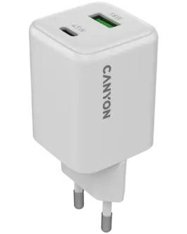 Зарядно за мобилен телефон CANYON charger CU45AC GaN 45W 1xPD 1xQC EU White