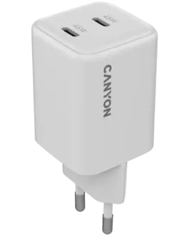 Зарядно за мобилен телефон CANYON charger CU45CC GaN 45W 2xPD EU White