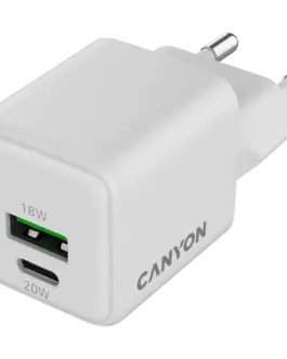 Alternative view of Зарядно за мобилен телефон CANYON charger CU20AC GaN 20W 1xPD 1xQC EU White