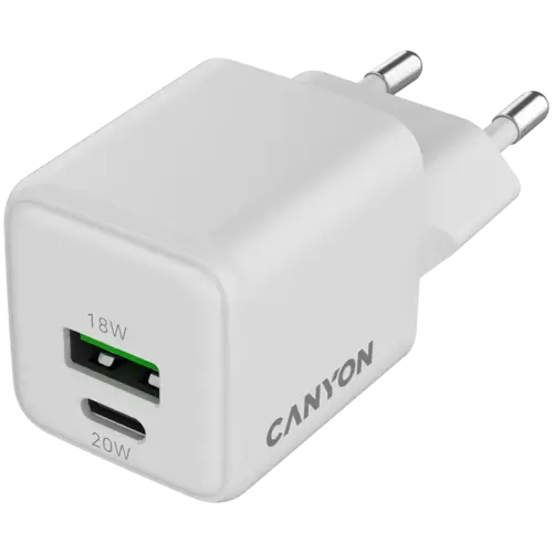 Alternative view of Зарядно за мобилен телефон CANYON charger CU20AC GaN 20W 1xPD 1xQC EU White
