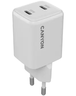 Зарядно за мобилен телефон CANYON charger CU35CC GaN 35W 2xPD EU White