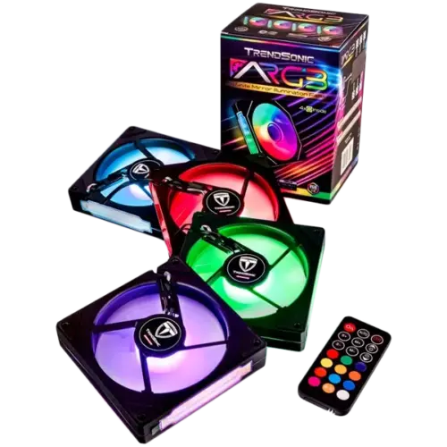 Вентилатор ARGB Fan*4 & ARGB controller & Remote ; Fan : 120 x 25 x 120mm PWM 4PIN(Male & Female); ARGB 5V 3PIN(Male & F