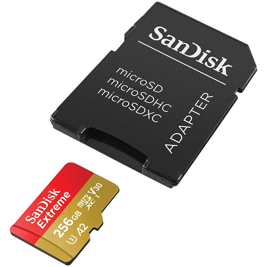 Карта памет SanDisk Extreme microSDXC 256GB + SD Adapter + 1 year RescuePRO Deluxe up to 190MB/s & 130MB/s Read/Write sp