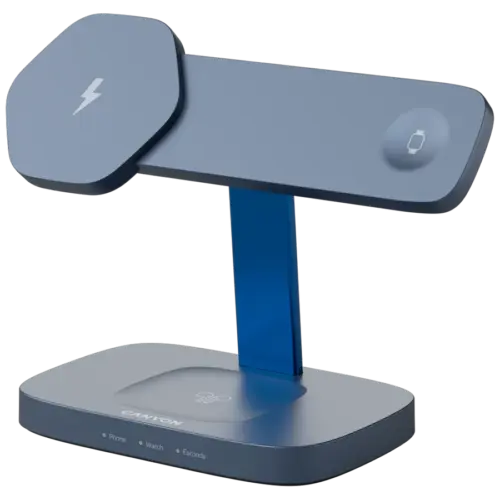 Alternative view of Зарядно за мобилен телефон CANYON Wireless Charging Station Hexagon 310 3in1 DarkGrey/Blue