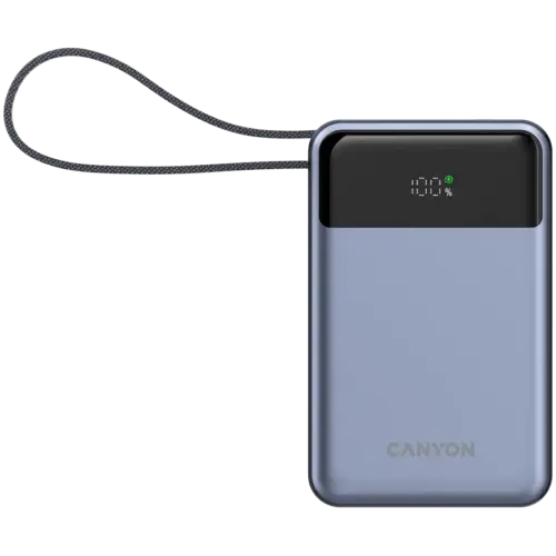 Външна батерия CANYON power bank OnPower 600 built-in cable 20000 mAh PD65W Dark Grey