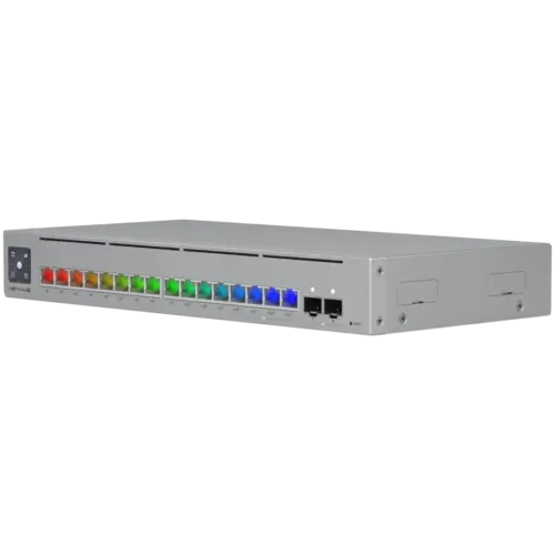 Alternative view of Kомутатор Ubiquiti 16-port, Layer 3 Etherlighting switch with 2.5 GbE, PoE++ output, and versatile mounting options, 4x 2.5 GbE PoE++ ports, 12x GbE PoE+ ports, 2x 10G SFP+ ports, 180W total PoE availability